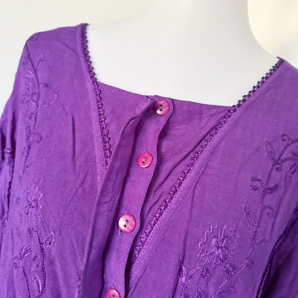 VTG 90s Flower Boho Gypsy Skirt Top Maxi Button Grunge Whimsigoth Purple XL Rayo - Picture 3 of 16